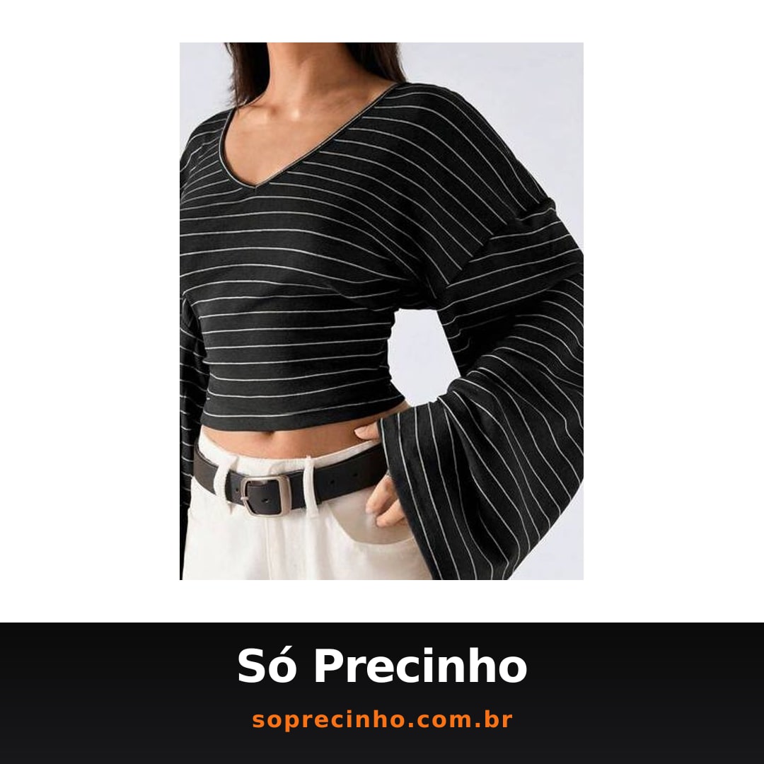 LYSMO 2026 Nova Camiseta Casual Ajustada com Listras, Manga Raglan e Decote em V Minimalista/Top de Verão/Conjunto de Verão Feminino/Conjunto de Primavera Feminino/Top de Festa/Conjunto de Festa/Conjunto de Praia Feminino/Conjunto de Praia/Casamento e Evento/Top Outdoor Feminino/Conjunto Outdoor Feminino/Top de Manga Longa Preto/Top de Manga Sino/Top de Manga Longa de Verão