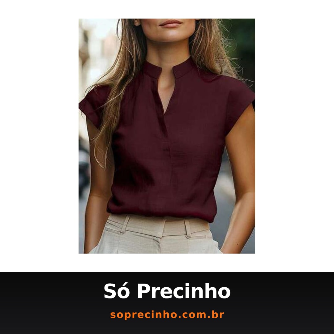 Selamara Camisa de Manga Curta Minimalista de Cor Sólida para Mulheres, Uso Casual Diário