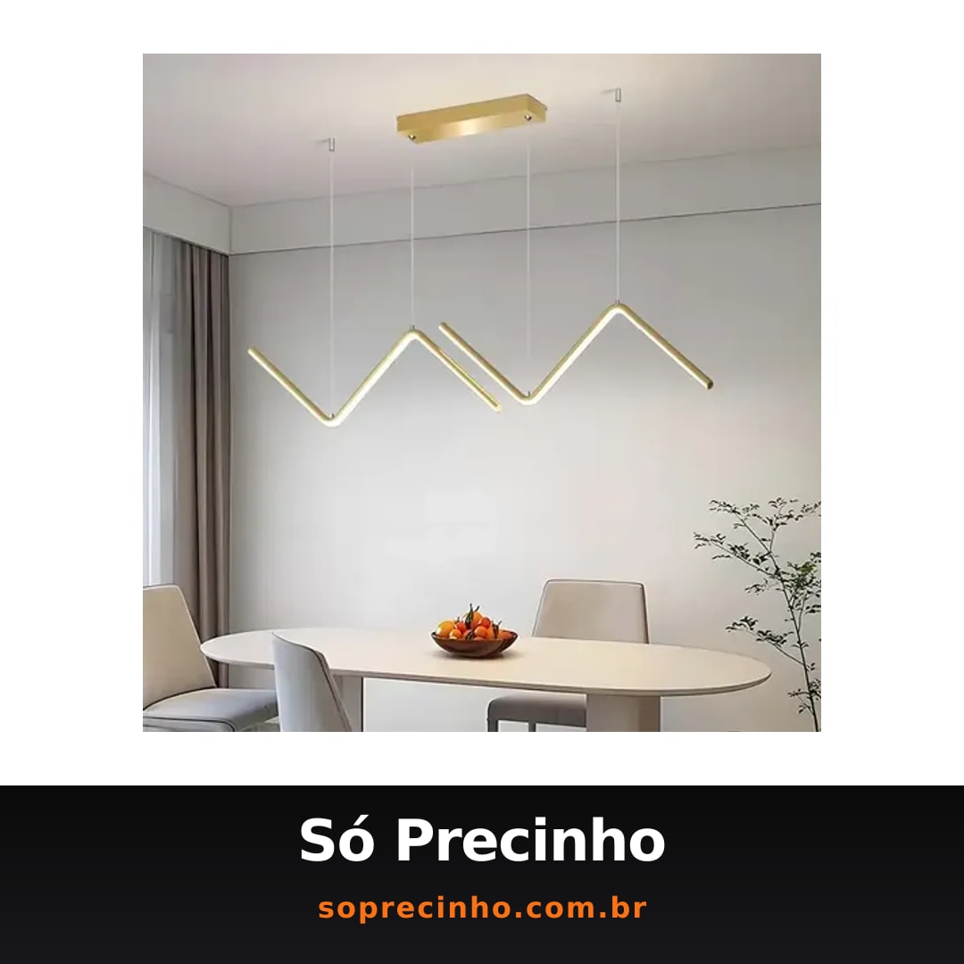 Lustre Pendente Led Moderno-sala Mesa Jantar Zig Zag Dourado