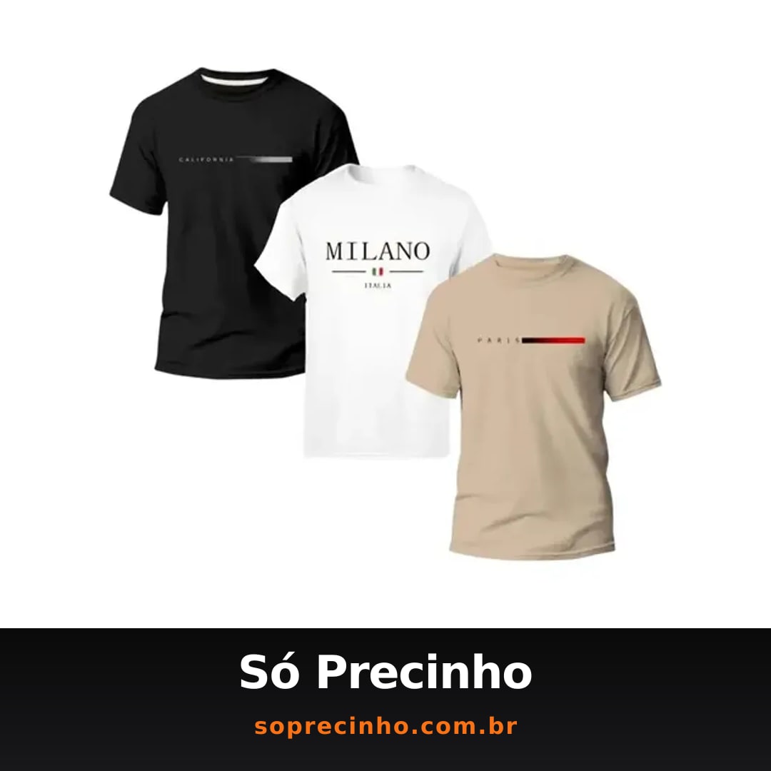 Kit 3 Camiseta Paris Milano Basica Masculina Algodão Premium
