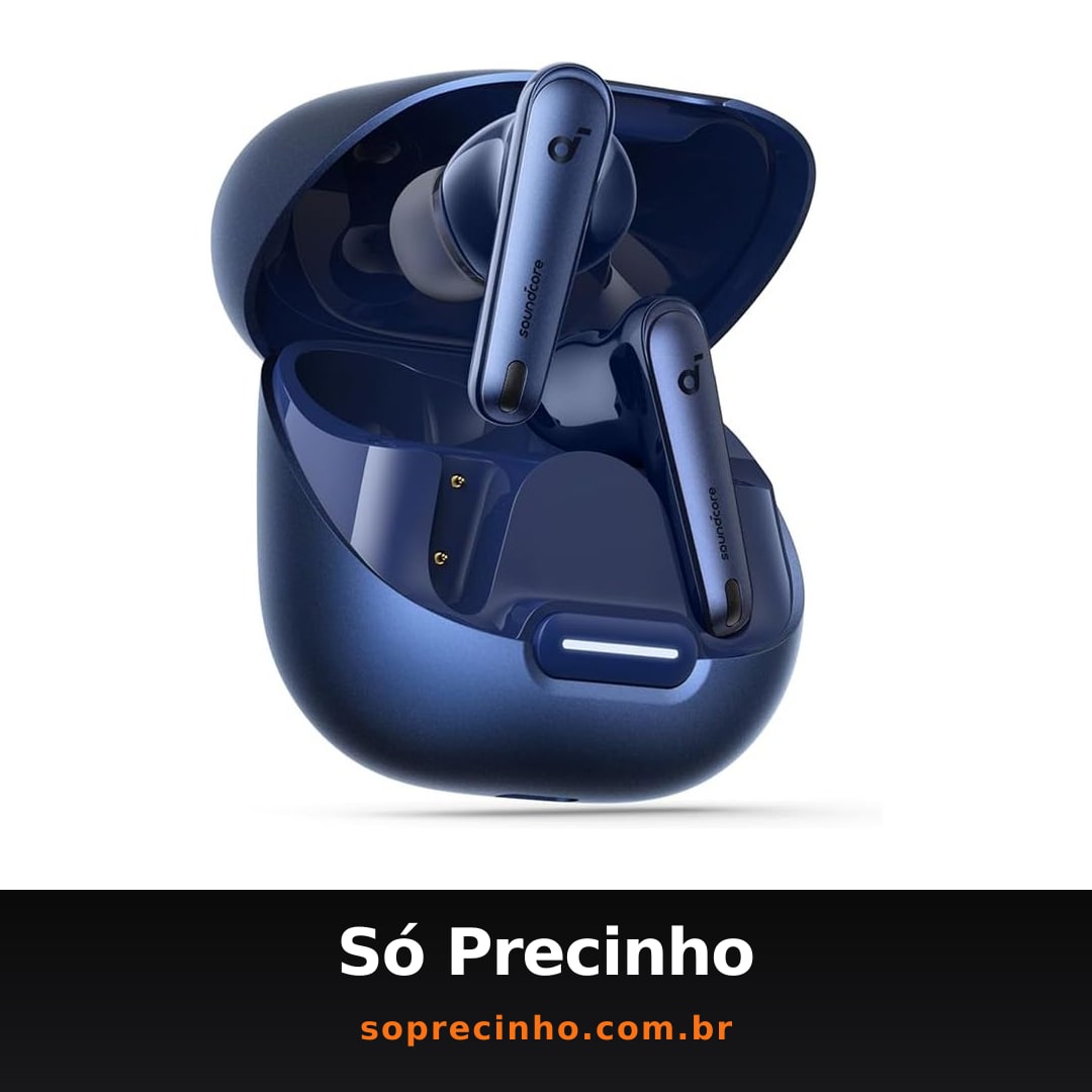 soundcore Liberty 4 NC da Anker, Fone de Ouvido Bluetooth Sem Fio, Redução de Ruído de 98,5%, Cancelamento Adaptativo para Ouvidos e Ambiente, Áudio Hi-Res, 50H de Bateria, Carregamento Sem Fio, Azul