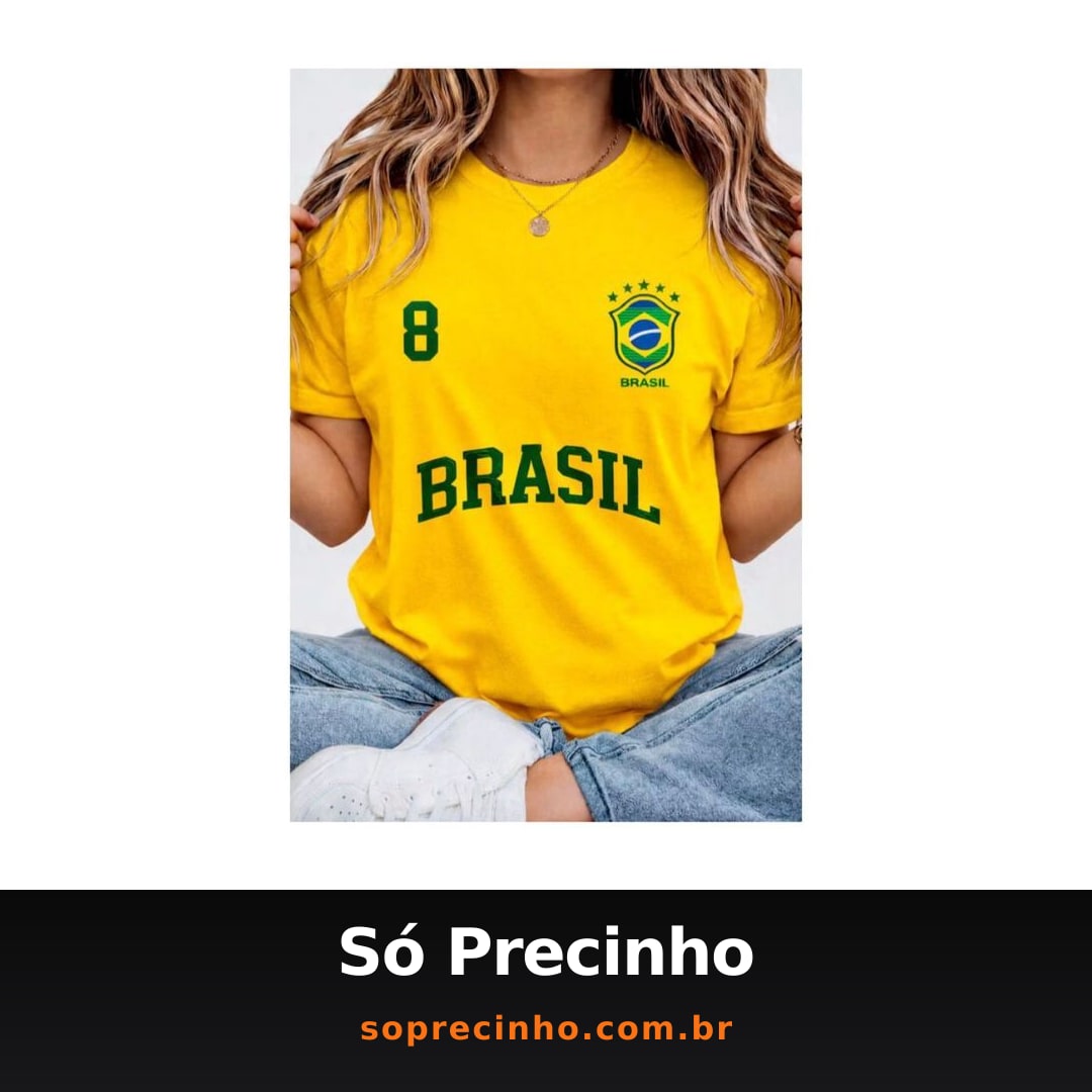 Blusa Feminina T-shirt Brasil com S 100% Algodão Premium Envio Imediato