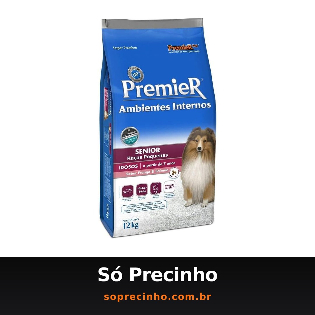 Ração Premier Senior Ambientes Internos para Cães Adultos 7+ Sabor Frango e Salmão, 12kg Premier Pet Raça Idosos,
