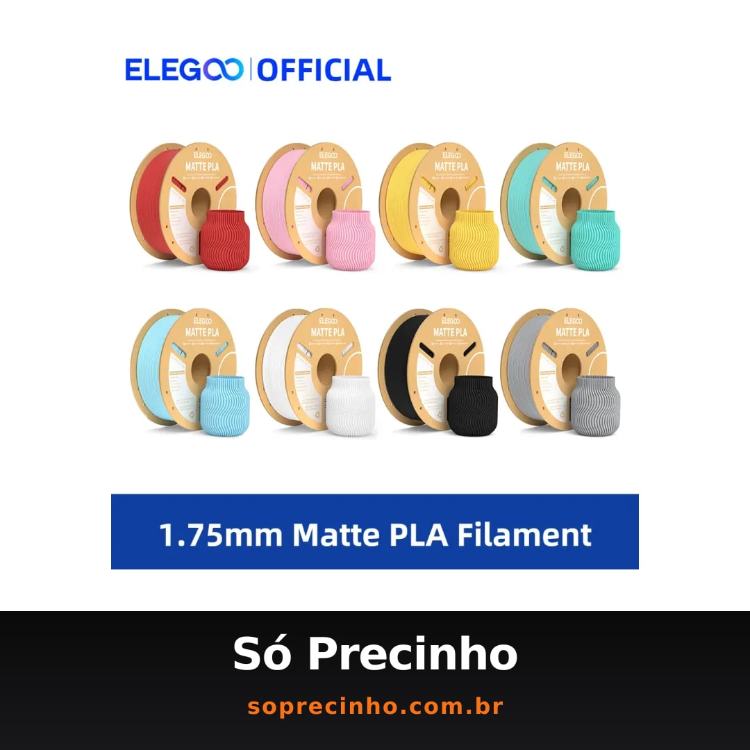 Filamento ELEGOO Matte PLA 1KG, 1.75mm para Impressora 3D FDM, Precisão Dimensional +/- 0.02mm, Bobina de Papelão de 1kg (2.2lbs)
