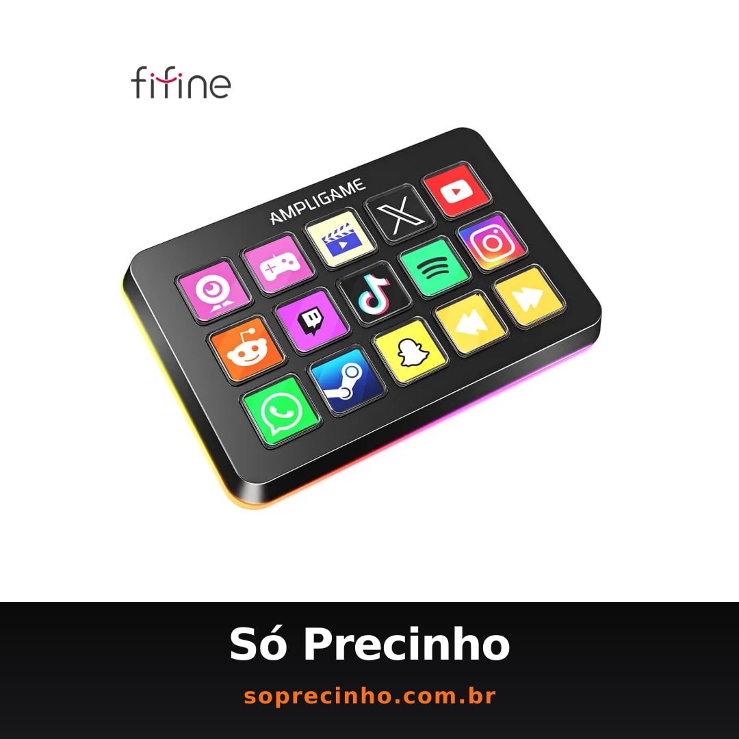 Controlador de fluxo FIFINE D6 com 15 teclas macro, ícones personalizados e controle de aplicativo para OBS/Twitch/YouTube, jogos/transmissão ao vivo/trabalho