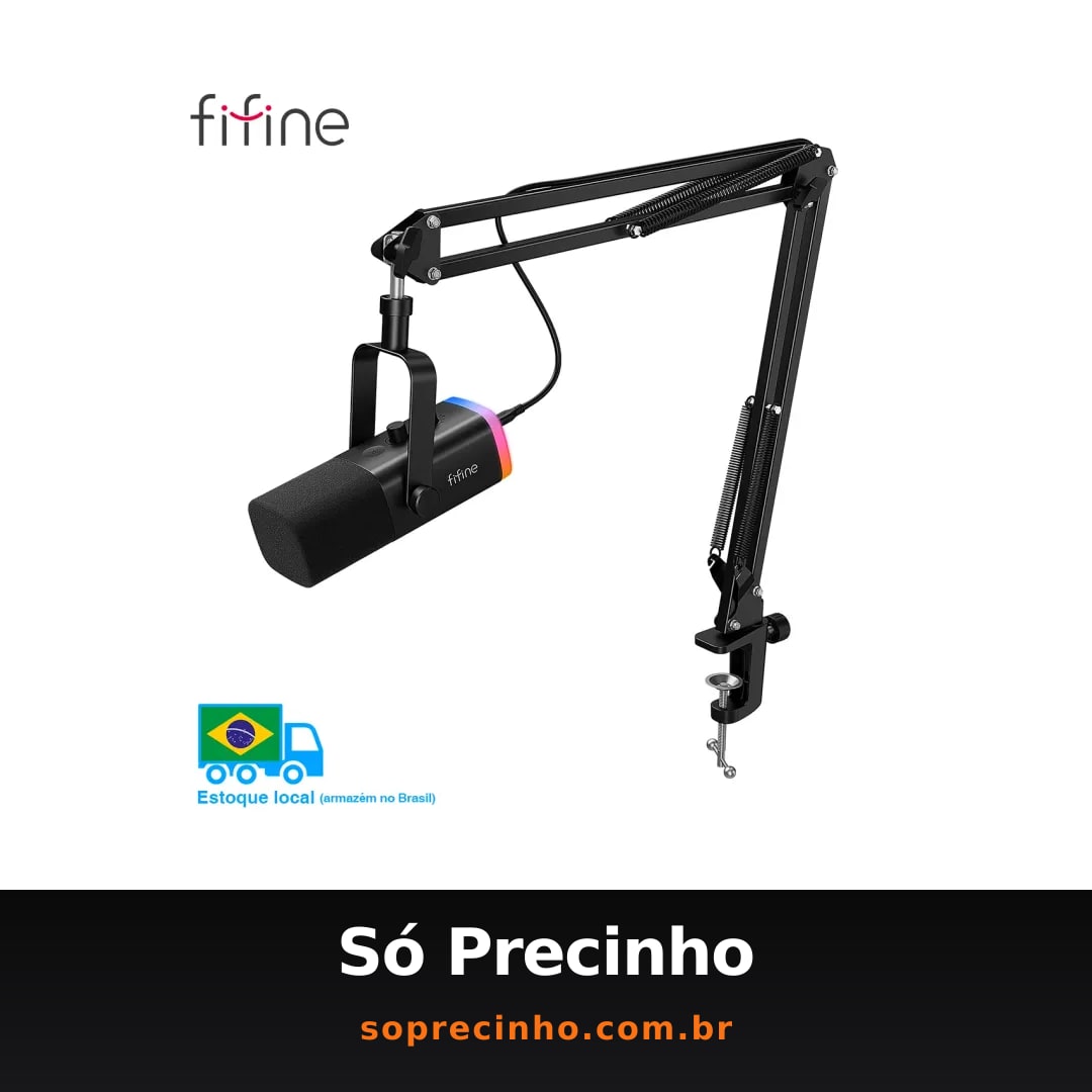 FIFINE-Kit de Microfone XLR Dinâmico com Braço Boom para Mixer,Gaming USB Mic Set, RGB, Controle de Volume para PC, PS5, PS4, Amplificador, AM8T