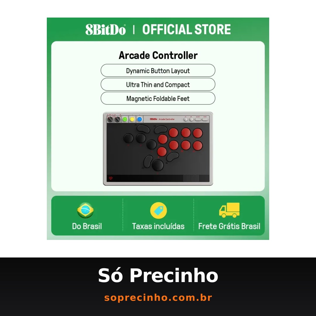 Controlador de arcade sem fio com todos os botões 8BitDo para Switch 1/2 e Windows, interruptores mecânicos de baixo perfil, 4 botões programáveis