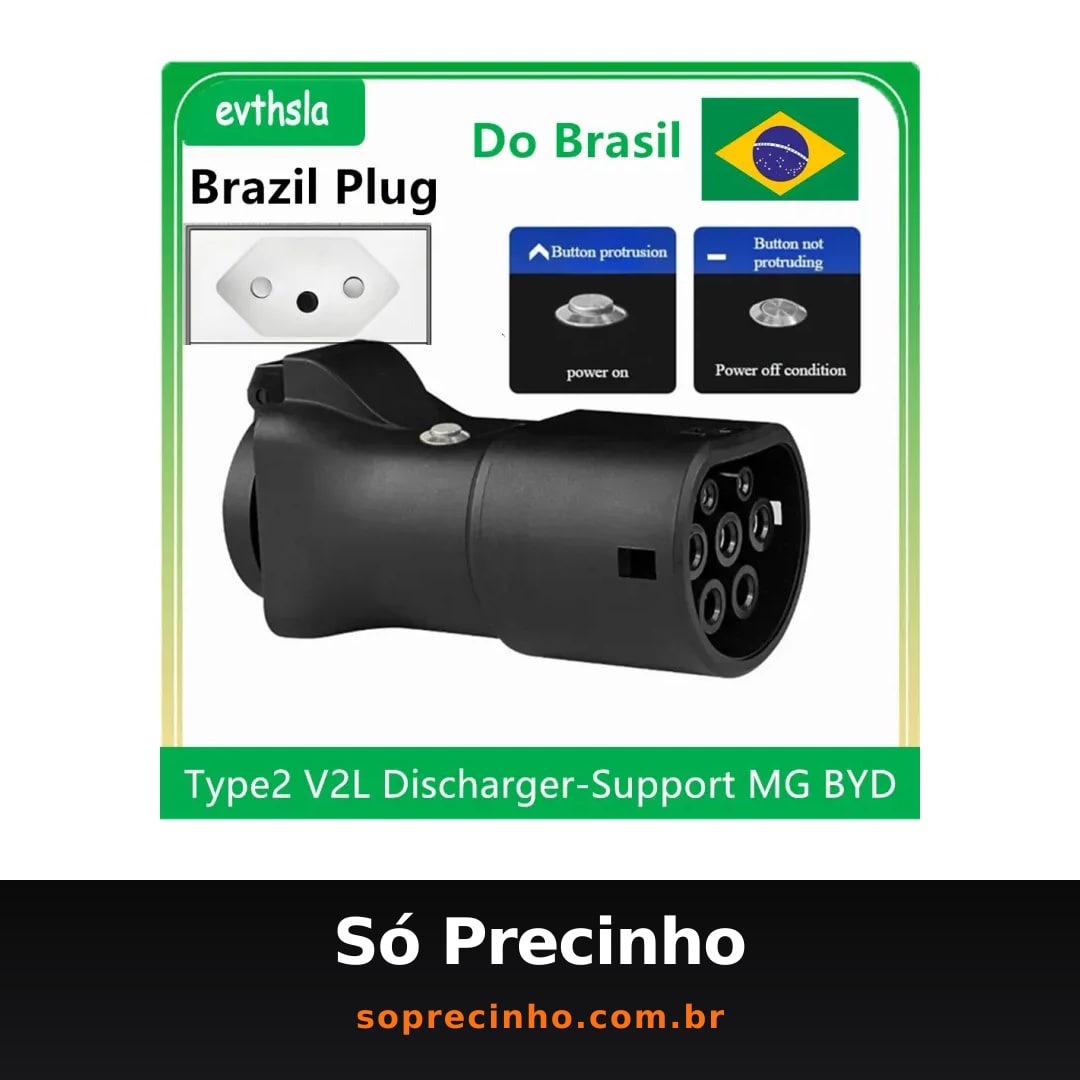 Evthsla v2l descarregador para tipo 2 carro descarga ev cabo adaptador suporte mg byd v2l veículo para carga tipo 2 plugue brasil