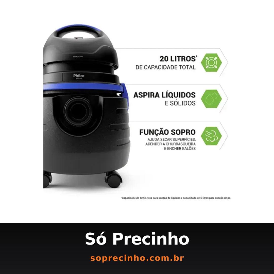 Aspirador De Água E Pó Philco 1500w 20l Pas80 Cor Preto