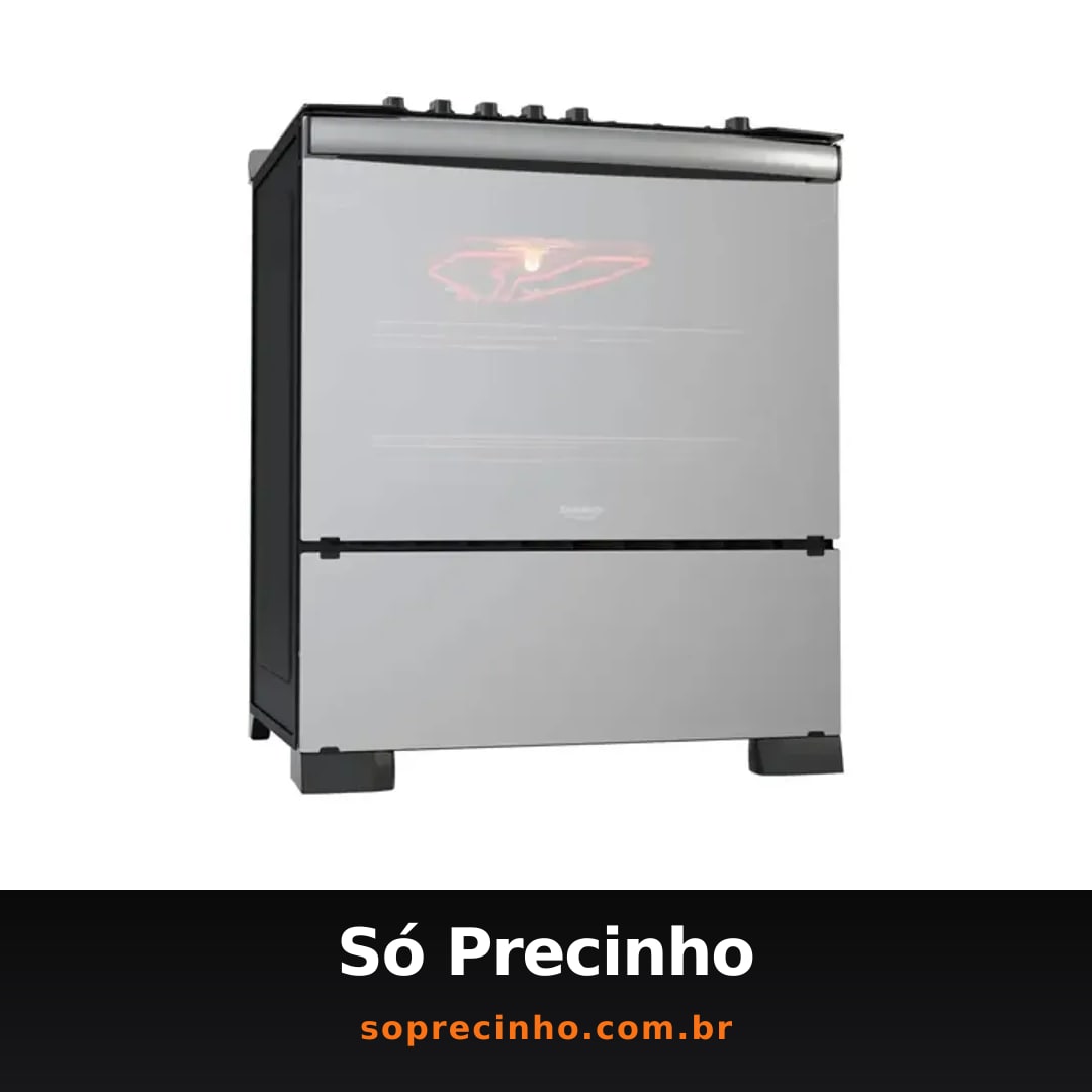 Fogão 5 Bocas Dako Diplomata Glass Style com Frente Espelhada Mesa de Vidro e Grill com Timer e Tripla Chama Bivolt