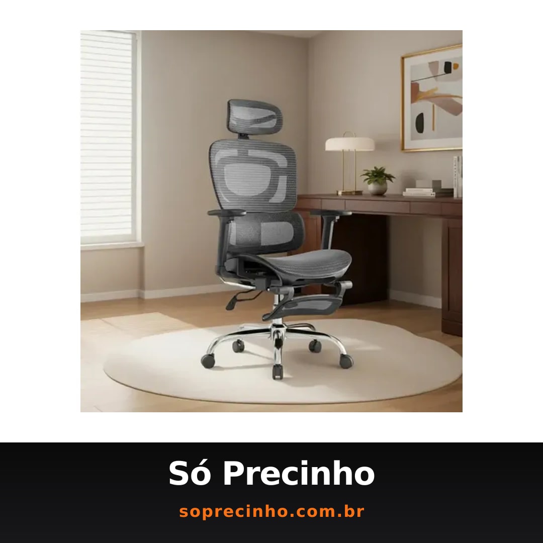 Cadeira De Escritório Ergonômica Mônaco Bt07 Luvinco Malha Respirável Com Suporte Lombar Adaptável Apoio Para Pés Retrátil Encosto Ajustável Seis Posições Cor Preta Suporta 200kg