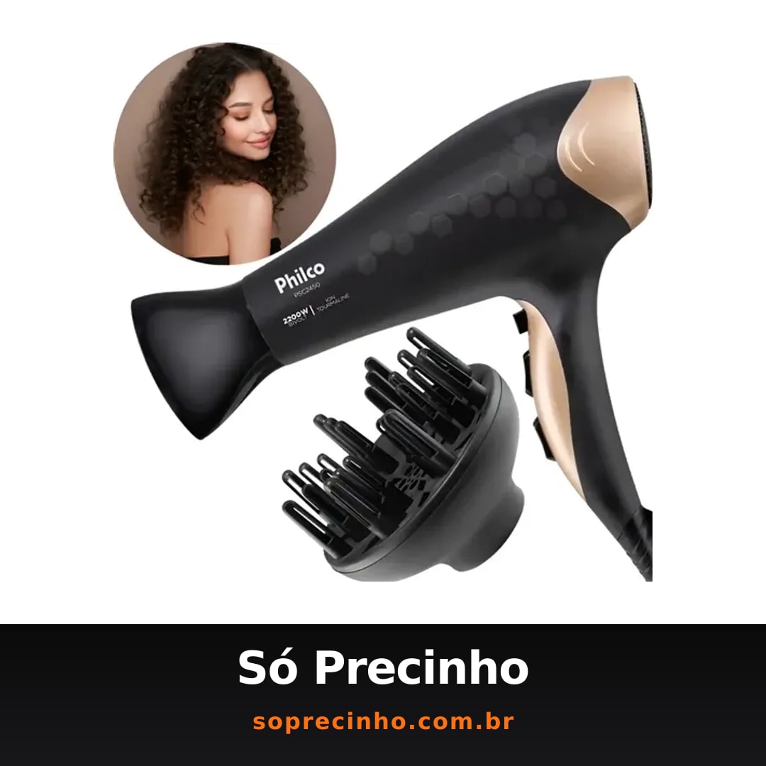 Secador De Cabelos Bivolt Philco Com Difusor Cachos Brinde