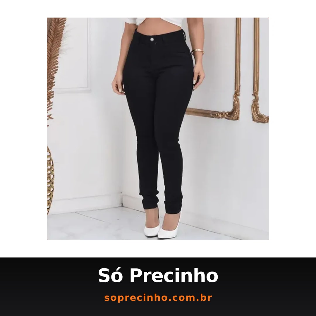 Calça Jeans Feminina Preta Skiny Cintura Alta Levanta Bumbum