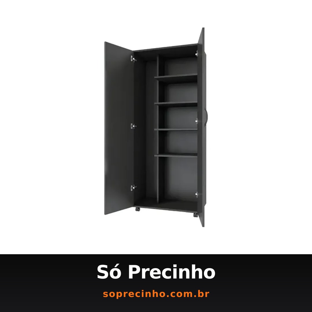Armario Para Lavanderia 2 Portas Com Rodinhas Multiuso Cor Preto