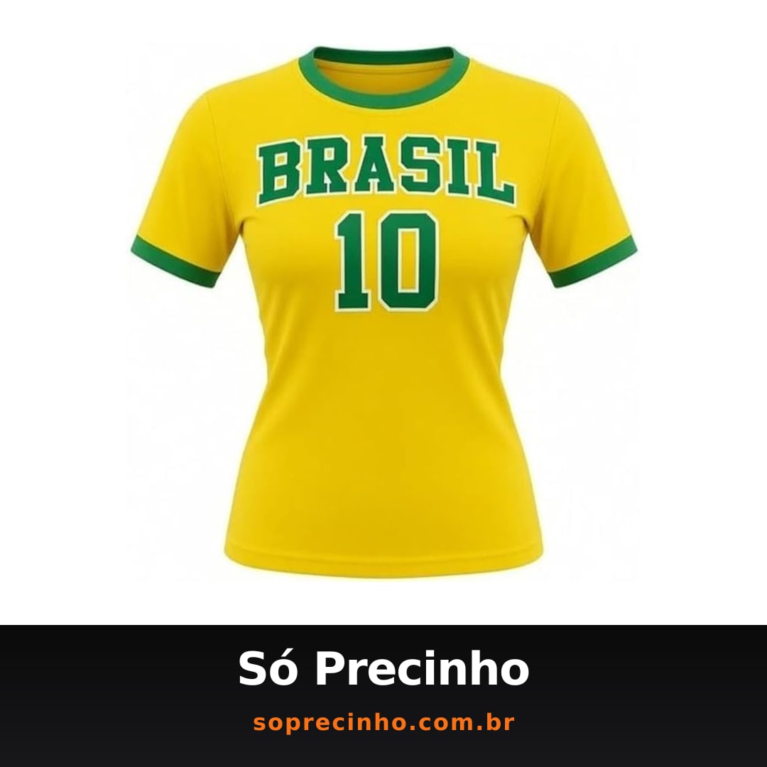 Camiseta Do Brasil Feminina Amarela Copa Do Mundo Baby Look Torcedor