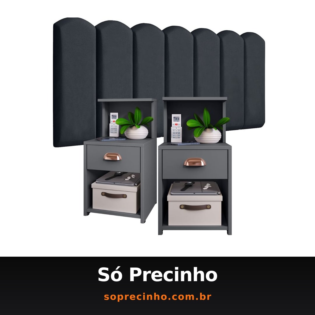 Conjunto de Cabeceiras em Módulos NÚVEM com 1 kit Mesa de Cabeceira CLÉO com 1 Gaveta e Prateleira - Cores