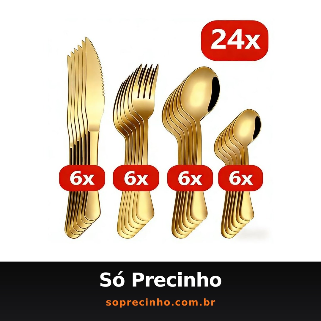 24 Pcs LouçA De Aço InoxidáVel Colher De Sobremesa Dourada / Luxuoso