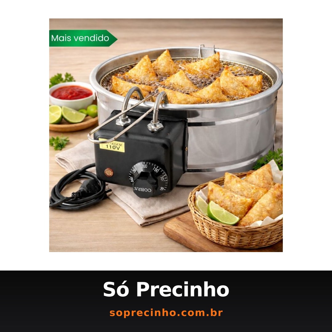 Fritadeira Elétrica de pastel Tacho 5 Litros Redonda Inox 110v e 220v Fritura batata Pastelaria