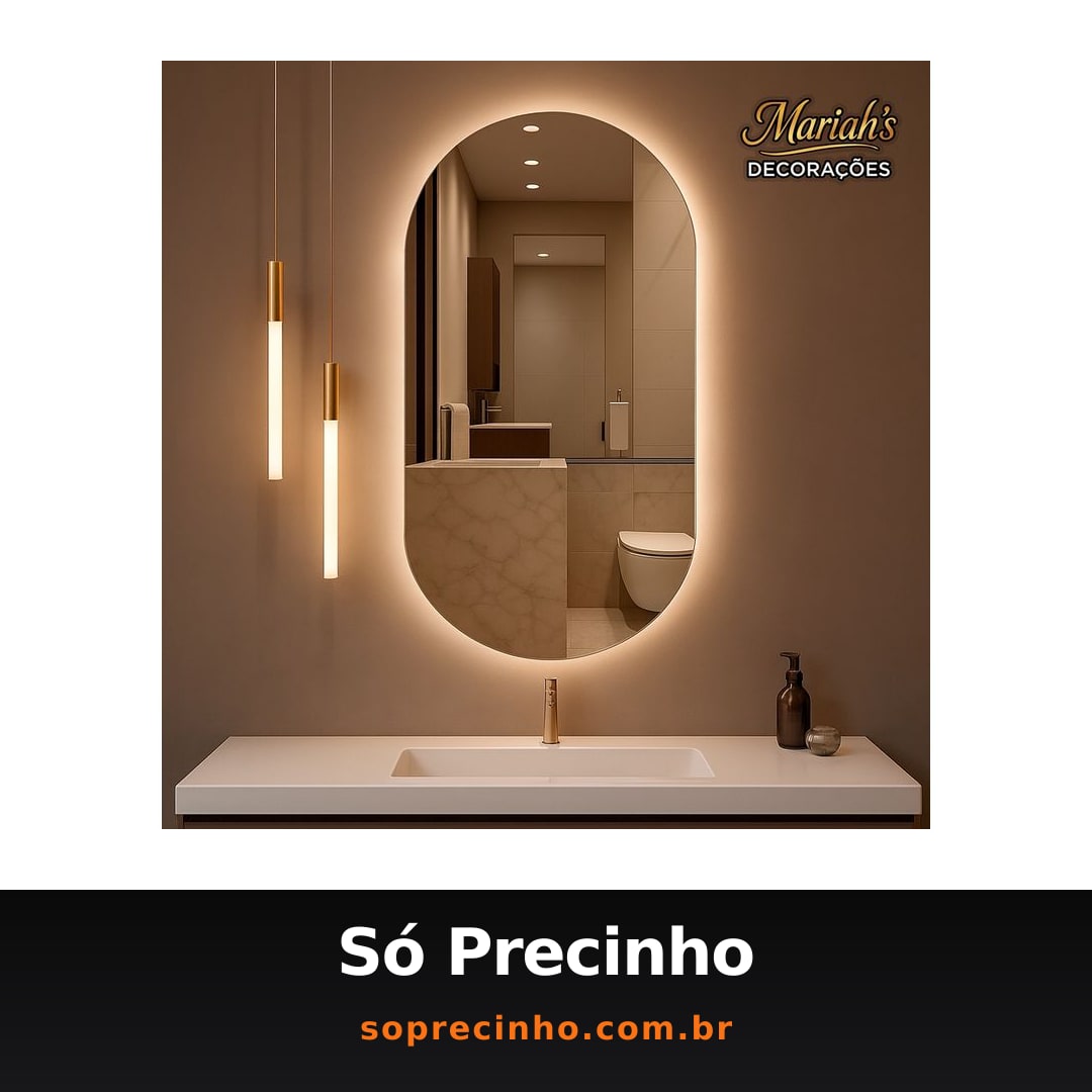 Espelho Oval com LED Moderno Luz Quente e Fria para Banheiro e Quarto Decorativo