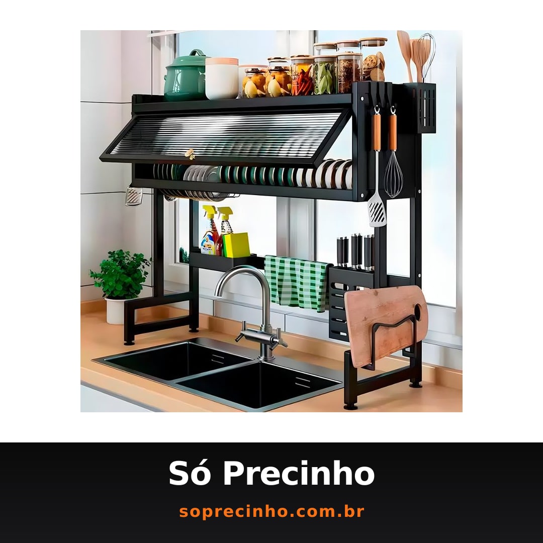 Escorredor De Pratos De Cozinha Suspenso Modular , Organizador , Prateleira Dupla De Asfalto Com Porta 65cm