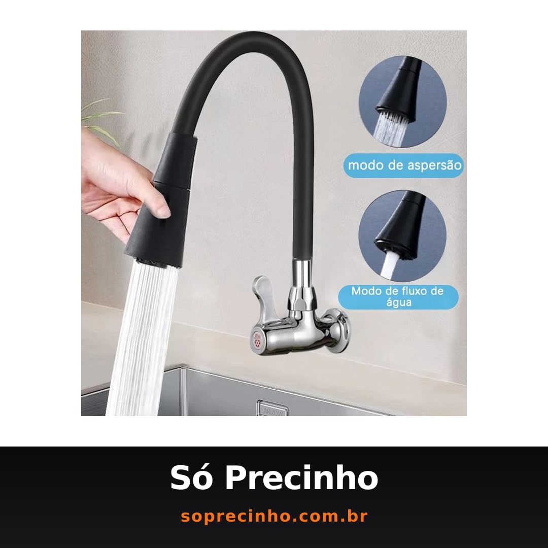 torneira cozinha parede preta flexível Duplo Jato Cone 1/4 de Volta